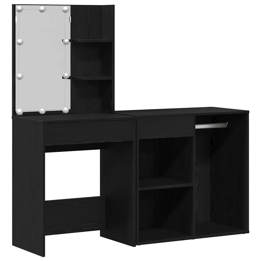Ensemble de table de maquillage LED avec tiroir Chêne noir - 2