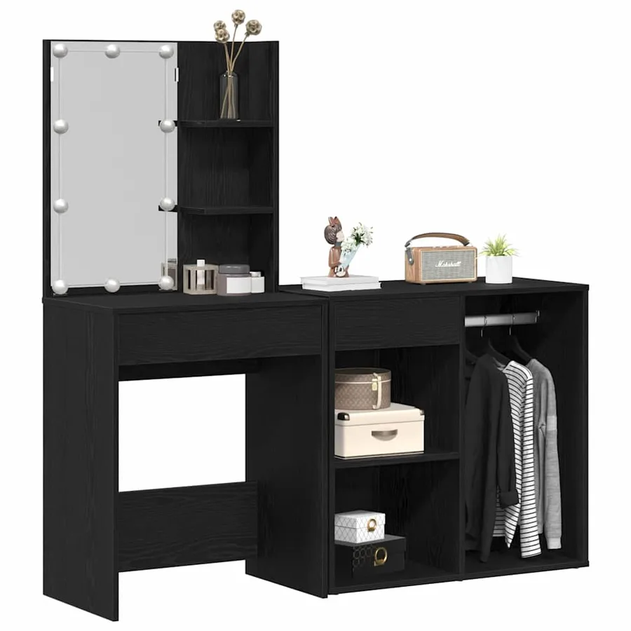 Ensemble de table de maquillage LED avec tiroir Chêne noir - 3