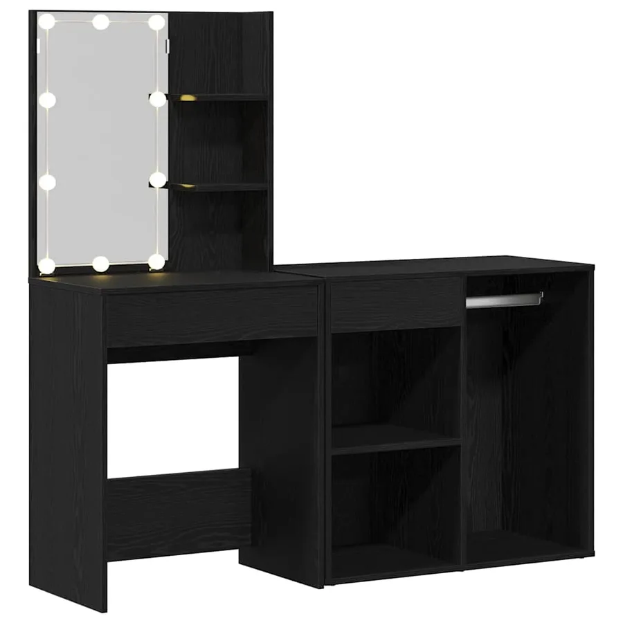 Ensemble de table de maquillage LED avec tiroir Chêne noir - 5