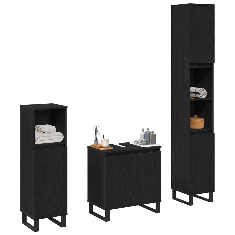 Ensemble de mobilier de salle de bain 3 pcs Chêne noir - 3