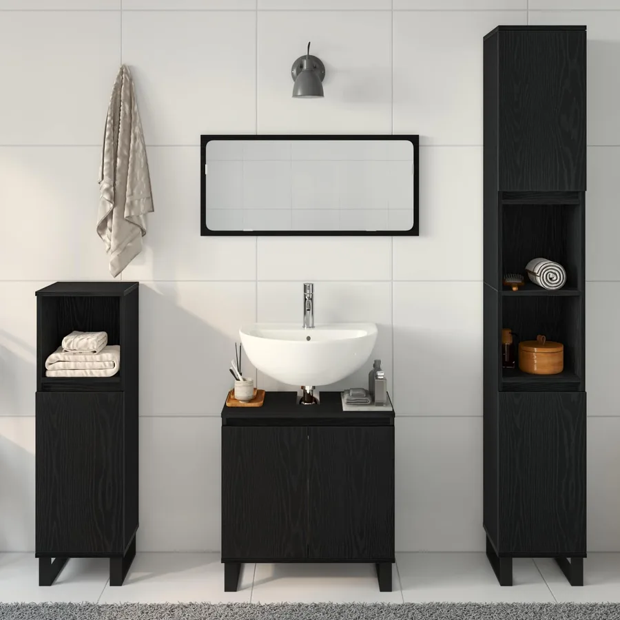 Ensemble de mobilier de salle de bain 3 pcs Chêne noir - 4