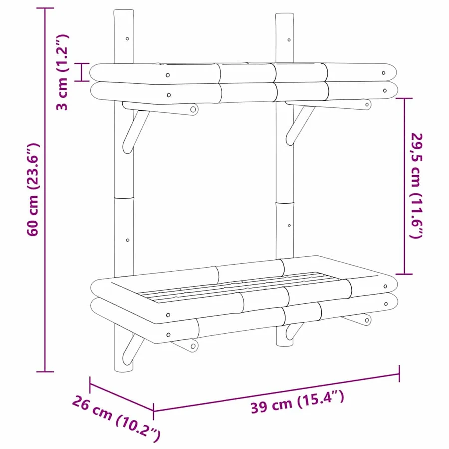 Étagère Murale avec étagère Marron 39 x 26 x 60 cm Bambou - 8