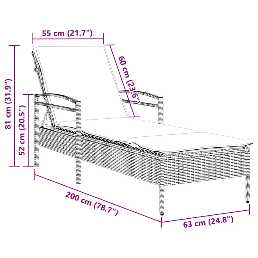 Chaise longue réglable 3 positions polyrotin Marron - 27
