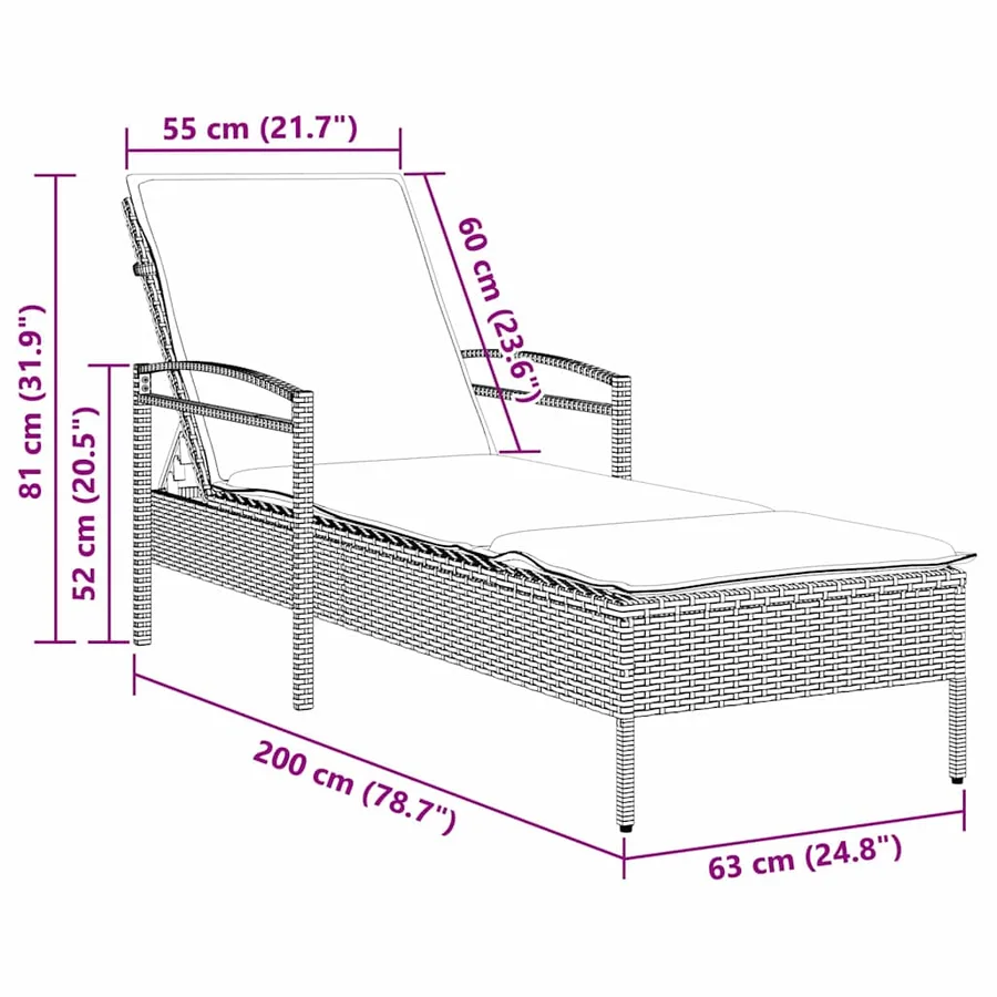 Chaise longue réglable 3 positions polyrotin Marron - 9
