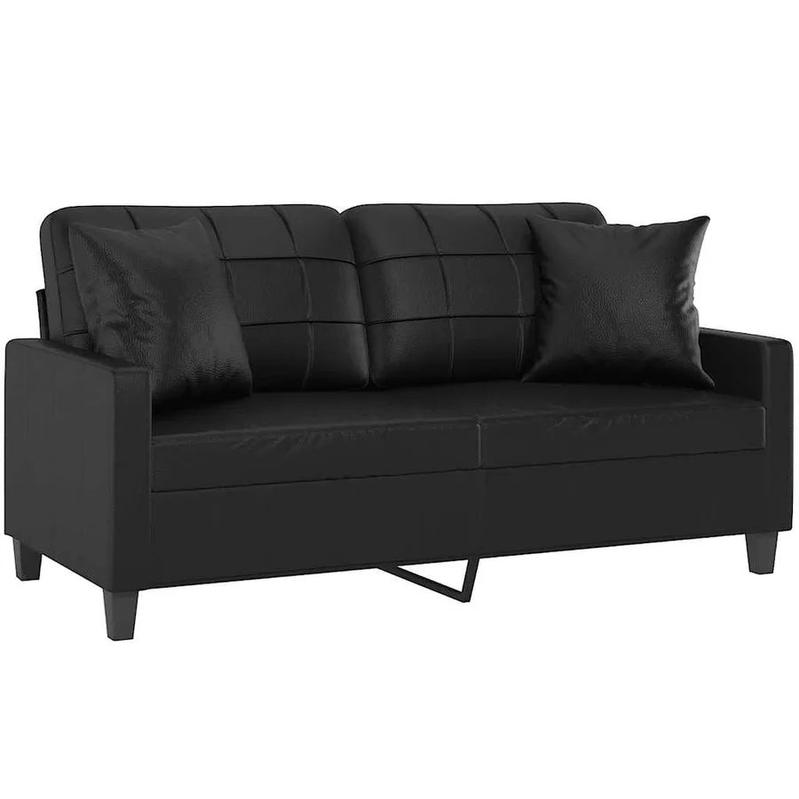 Canapé 2 places avec oreillers décoratifs noir 140cm similicuir - 3