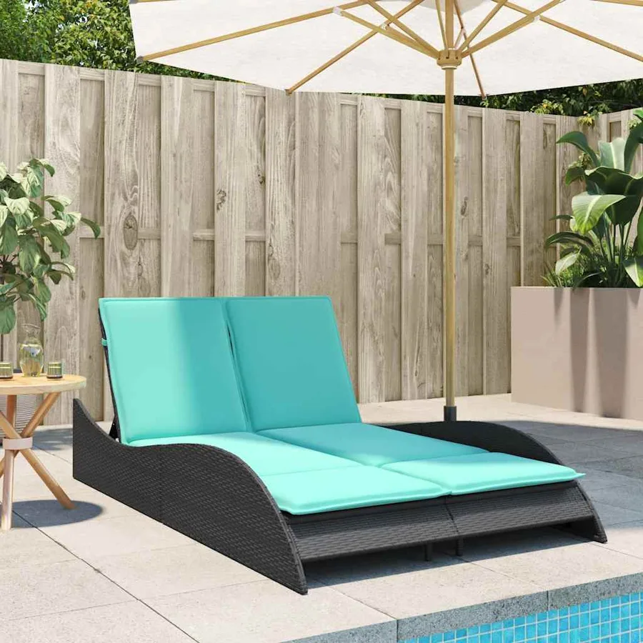Chaise longue avec coussins Noir 114x205x73 cm Résine tressée - 3