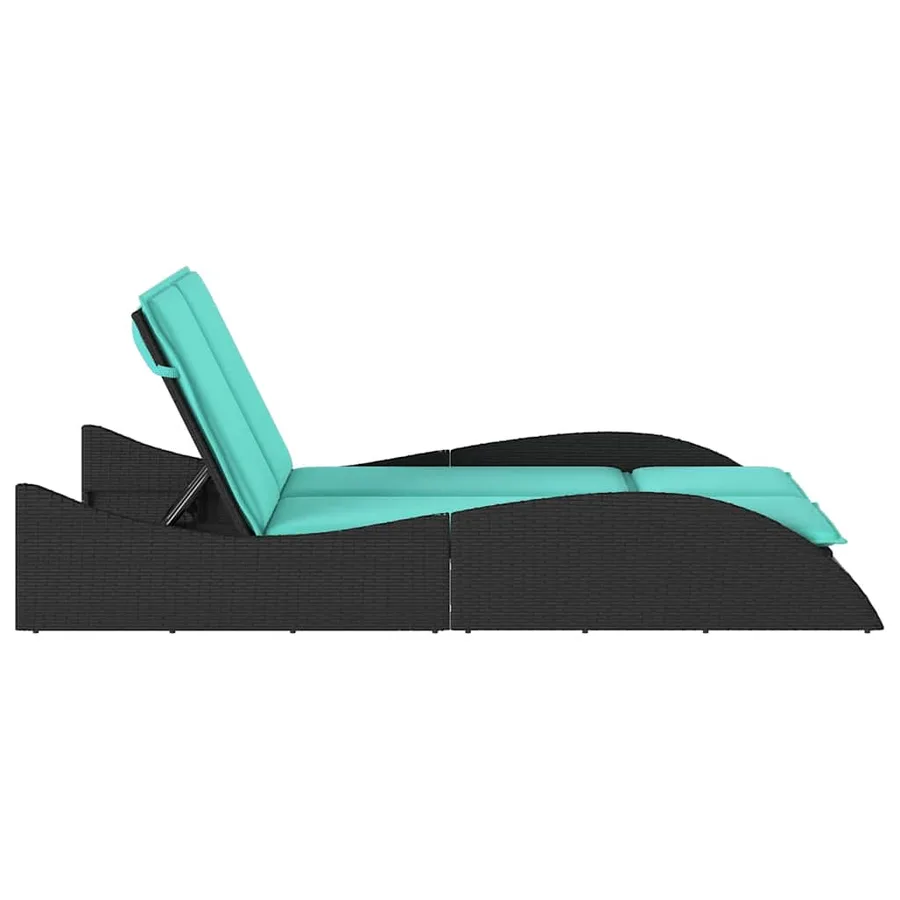 Chaise longue avec coussins Noir 114x205x73 cm Résine tressée - 5