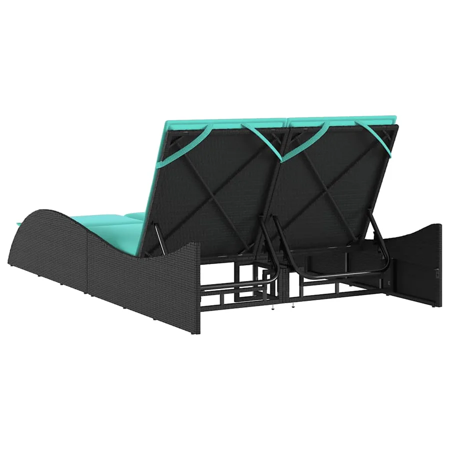 Chaise longue avec coussins Noir 114x205x73 cm Résine tressée - 6