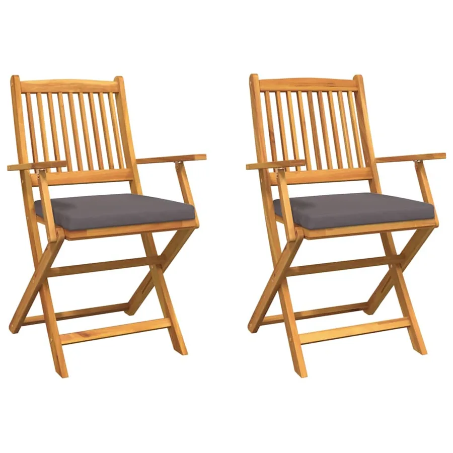Chaise pliante avec coussin 2 pcs Marron Bois d'acacia massif - 2
