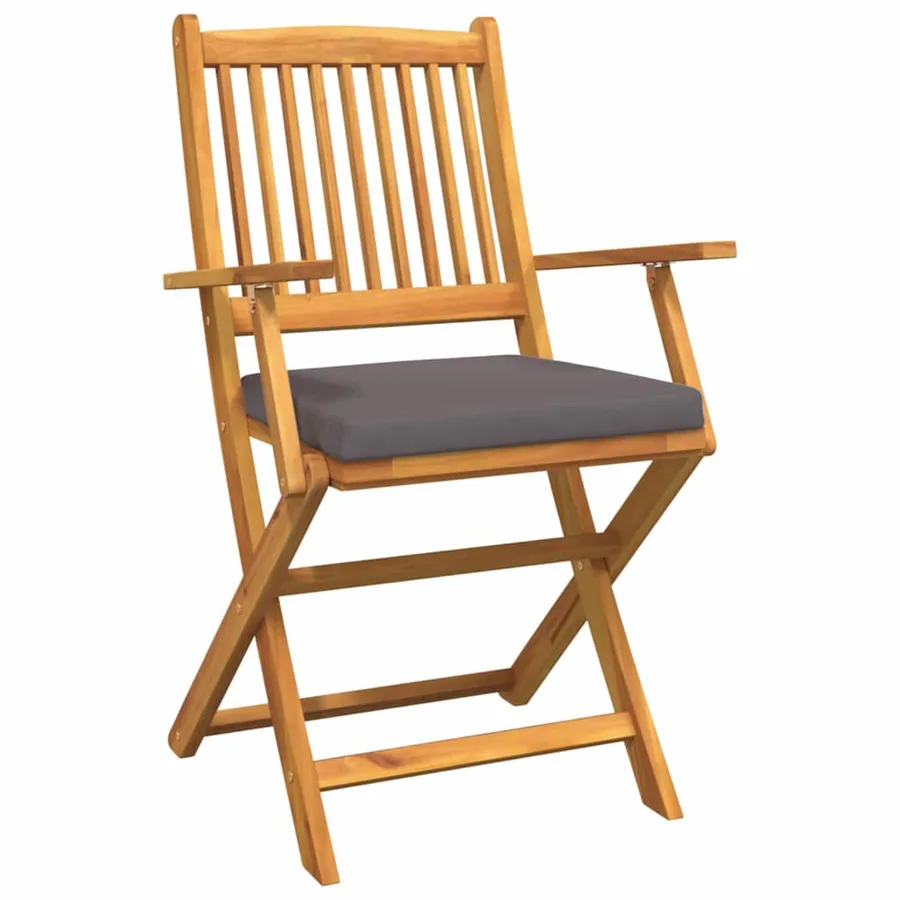 Chaise pliante avec coussin 2 pcs Marron Bois d'acacia massif - 4