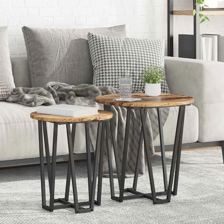 Ensemble de tables d'appoint 2 pcs Bois ancien et noir