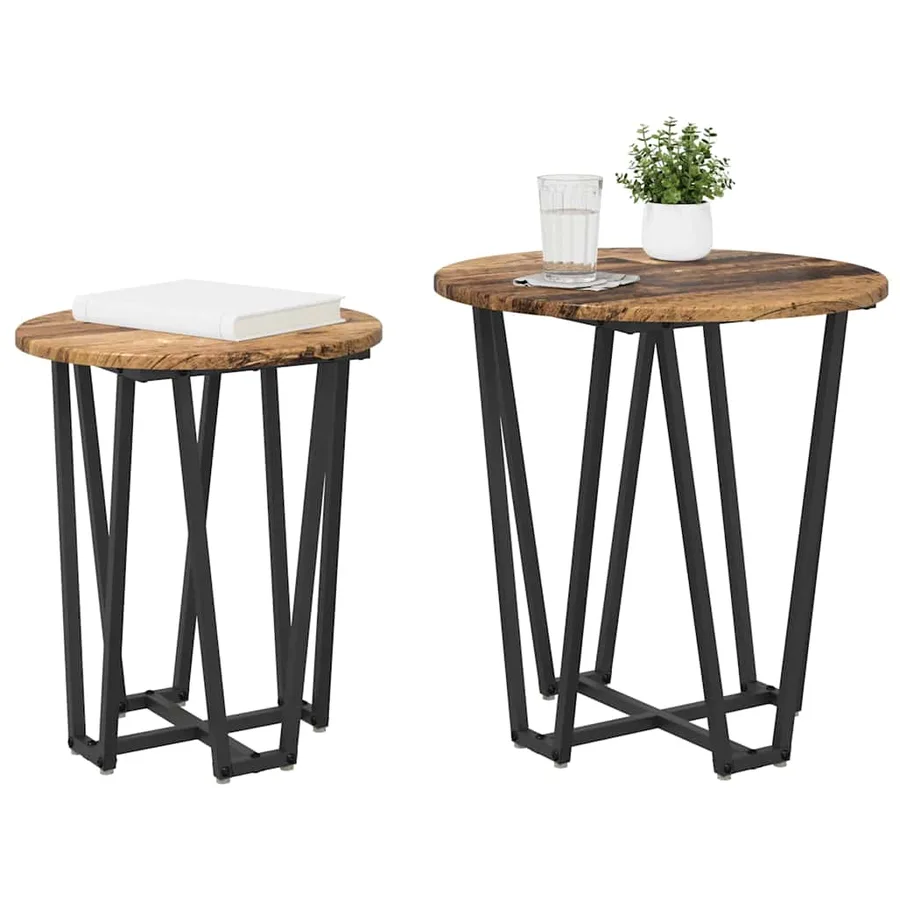 Ensemble de tables d'appoint 2 pcs Bois ancien et noir - 3
