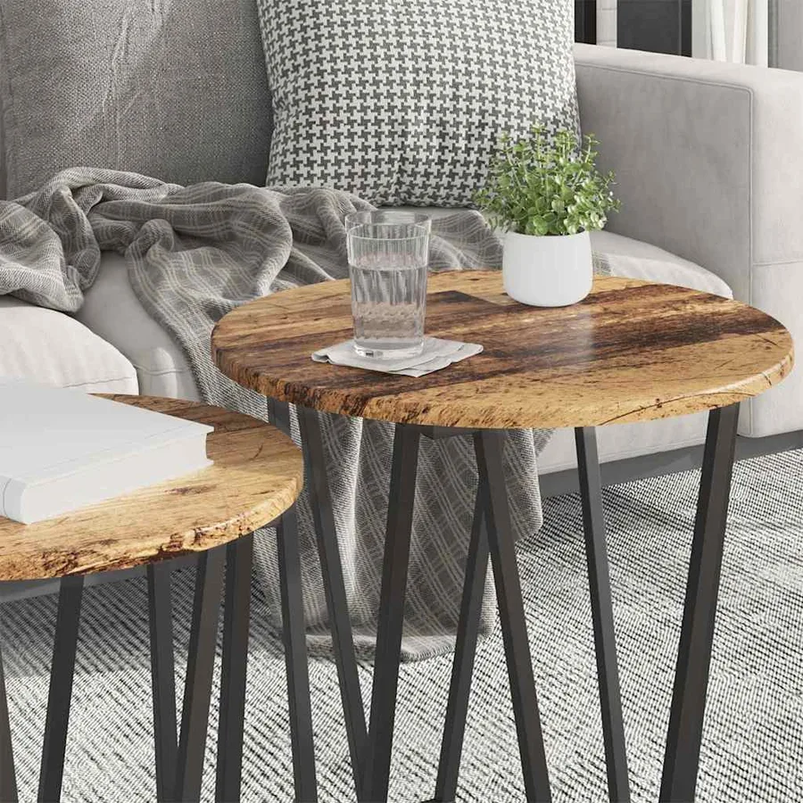 Ensemble de tables d'appoint 2 pcs Bois ancien et noir - 4