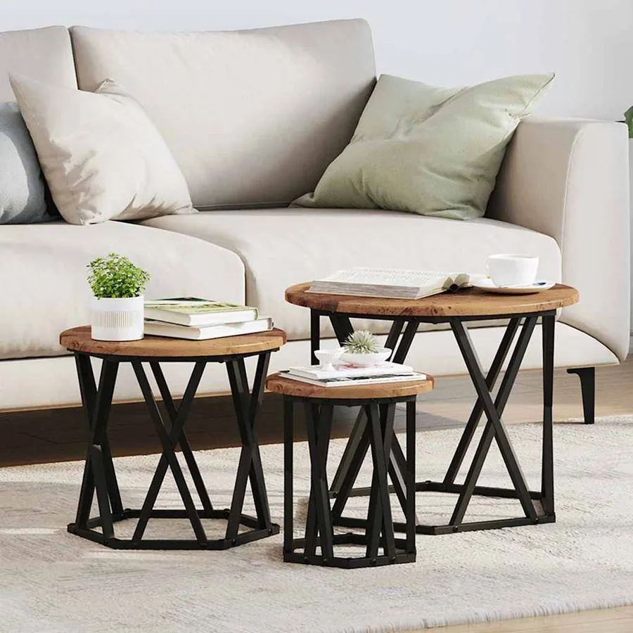 Table d'appoint empilable 3 pcs Bois Ancien