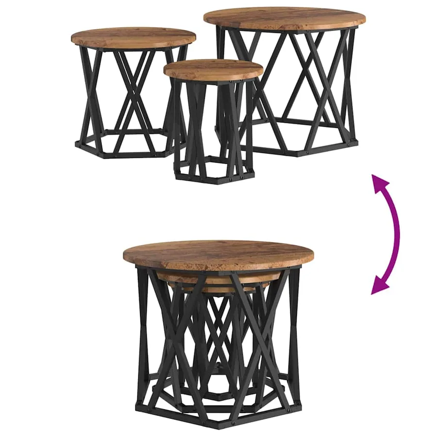 Table d'appoint empilable 3 pcs Bois Ancien - 11