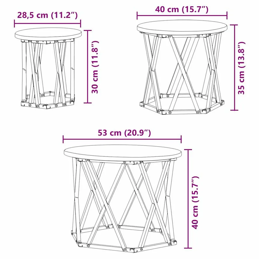 Table d'appoint empilable 3 pcs Bois Ancien - 13