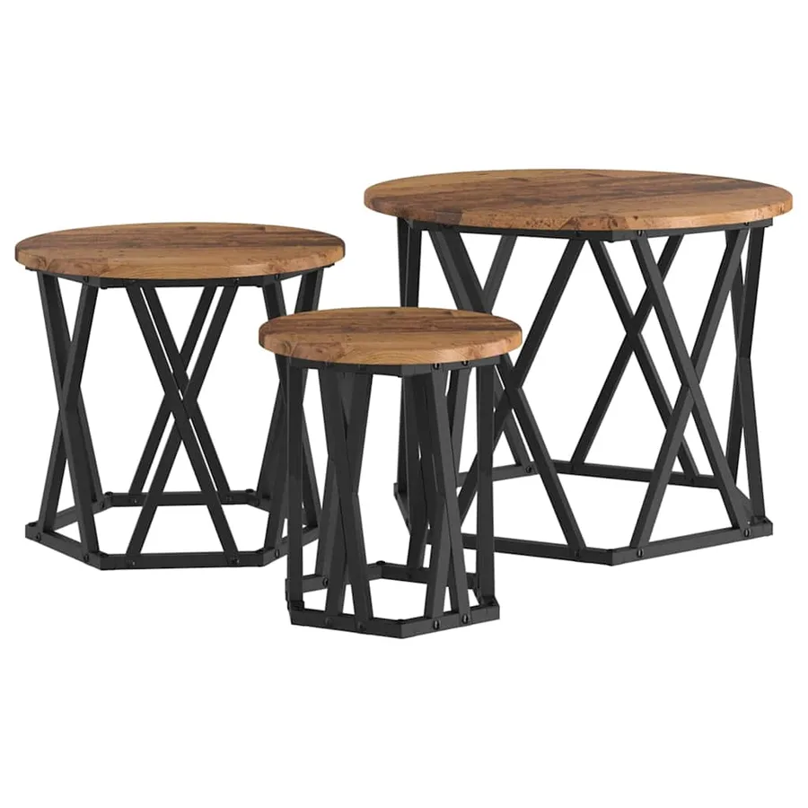 Table d'appoint empilable 3 pcs Bois Ancien - 2
