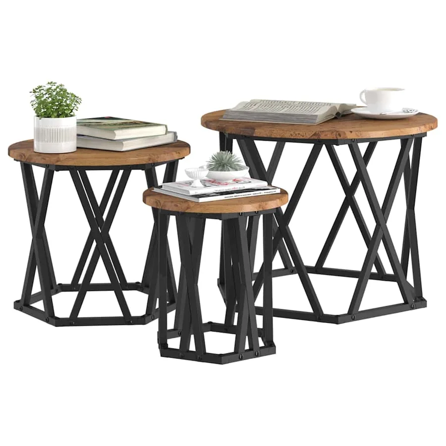 Table d'appoint empilable 3 pcs Bois Ancien - 3