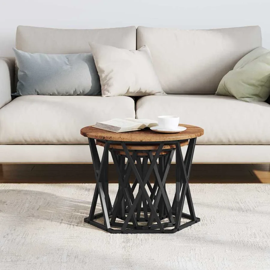 Table d'appoint empilable 3 pcs Bois Ancien - 4