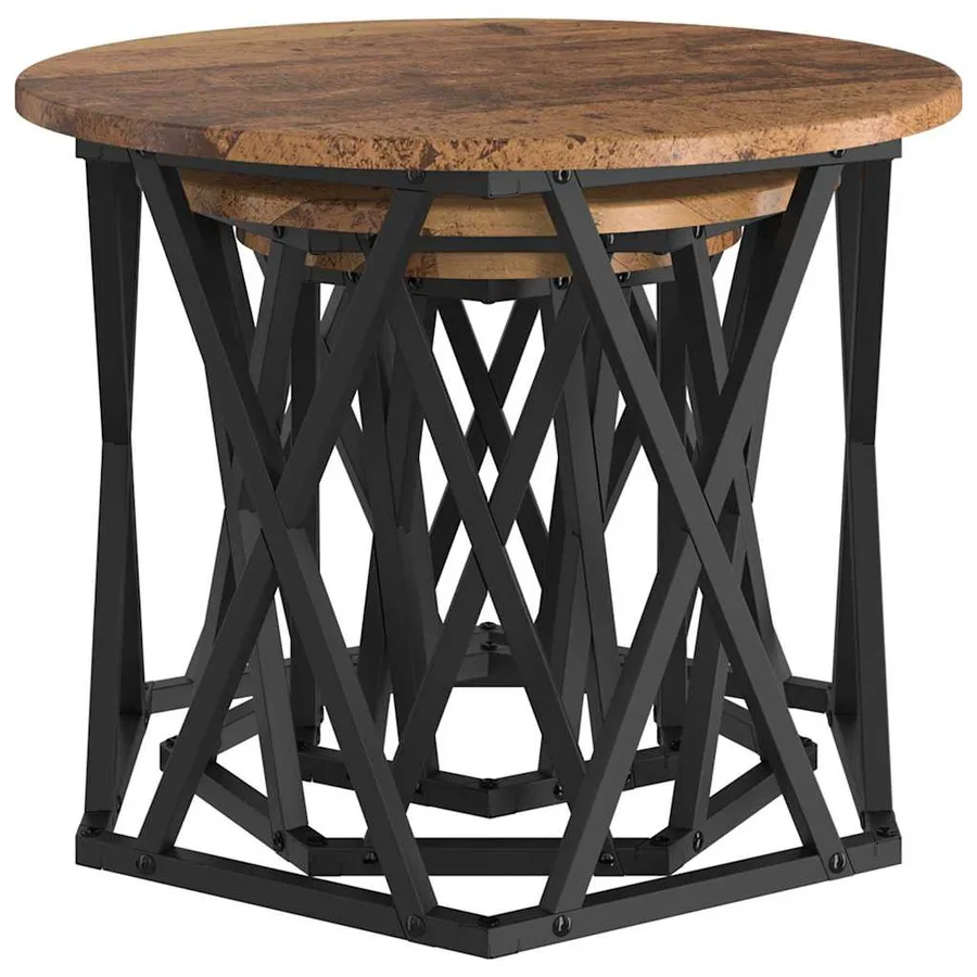 Table d'appoint empilable 3 pcs Bois Ancien - 5