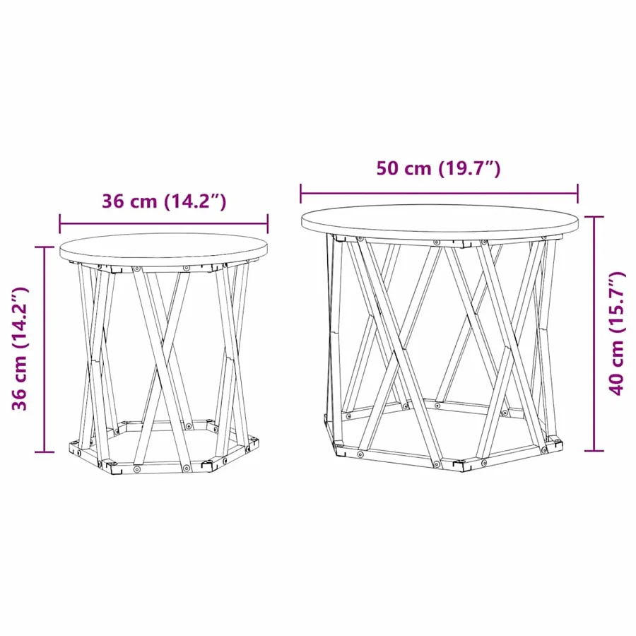 Table d'appoint 2 pcs Chêne Sonoma Bois d'ingénierie et acier - 12