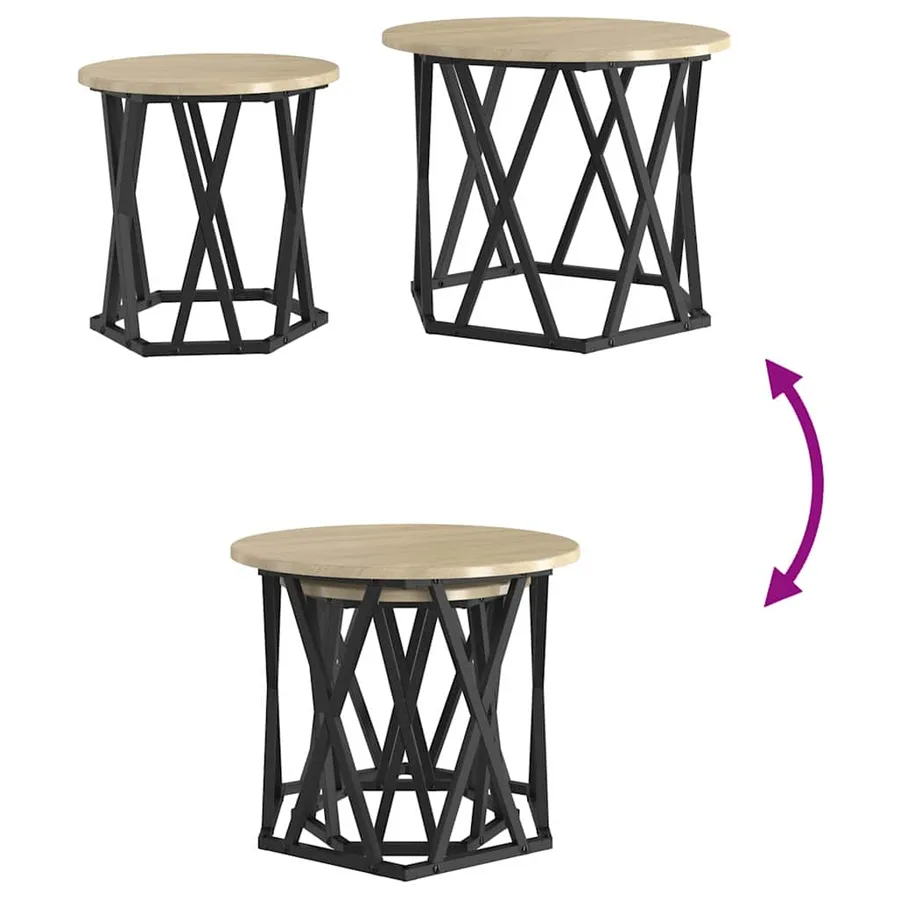 Table d'appoint 2 pcs Chêne Sonoma Bois d'ingénierie et acier - 8