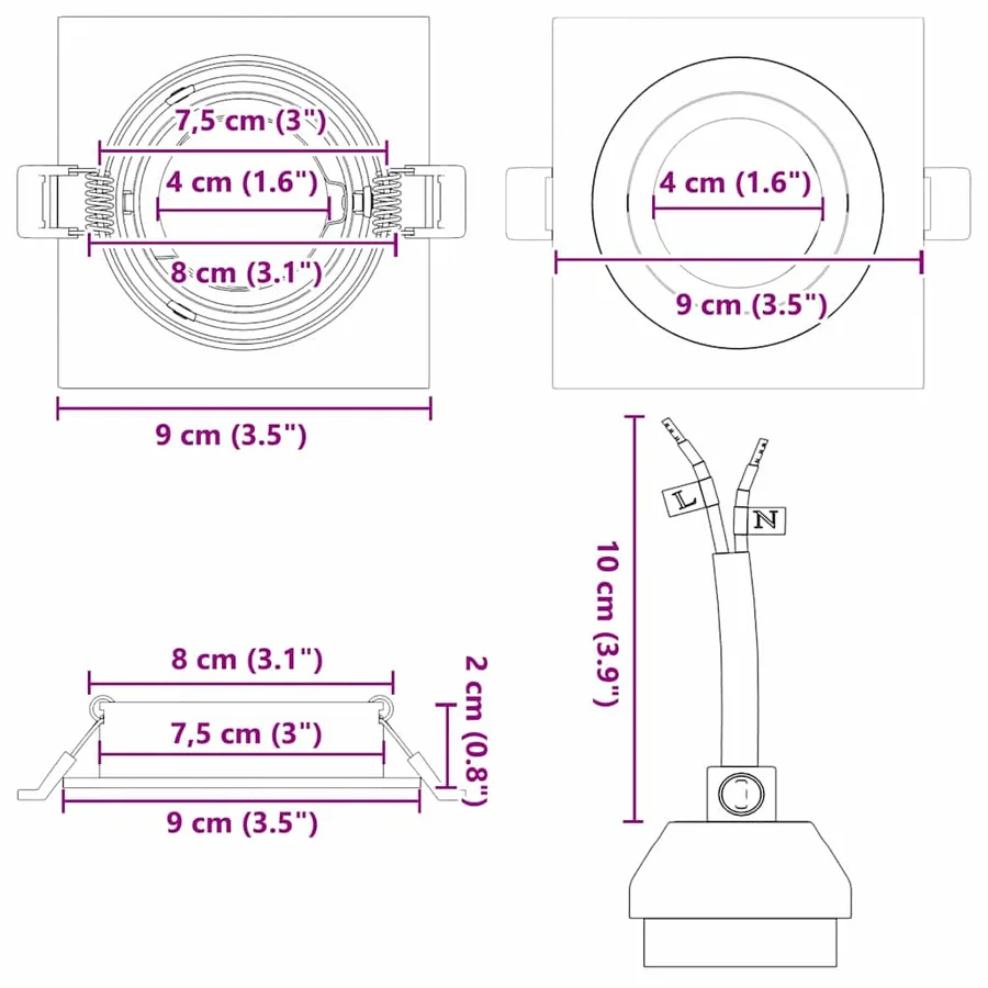 Projecteur 24 pcs Noir 9 x 9 x 2 cm Aluminium - 13