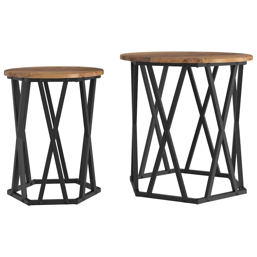 Table basse 2 pcs Bois Ancien Bois d'ingénierie et acier - 2