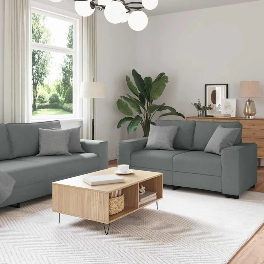 Ensemble de canapé 2 pcs avec coussins en tissu gris foncé