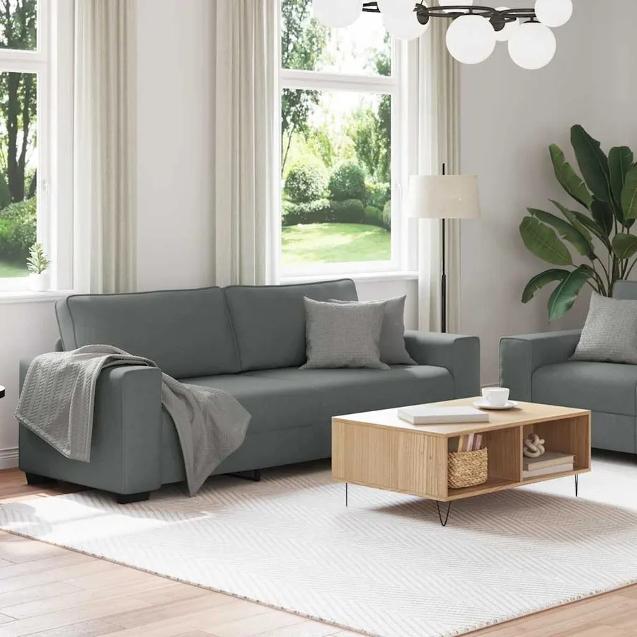 Ensemble de canapé 2 pcs avec coussins en tissu gris foncé - 3