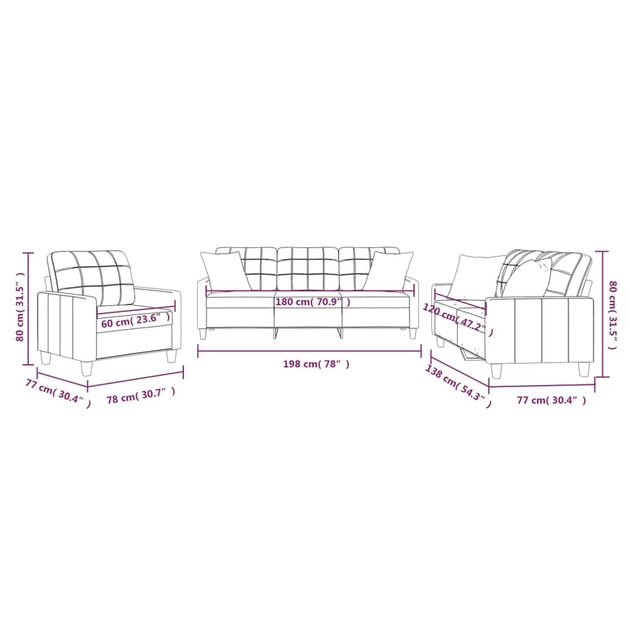 Ensemble de canapés 3 pcs avec coussins noir similicuir - 10