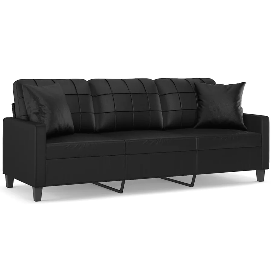 Canapé 3 places avec oreillers décoratifs noir 180cm similicuir - 2