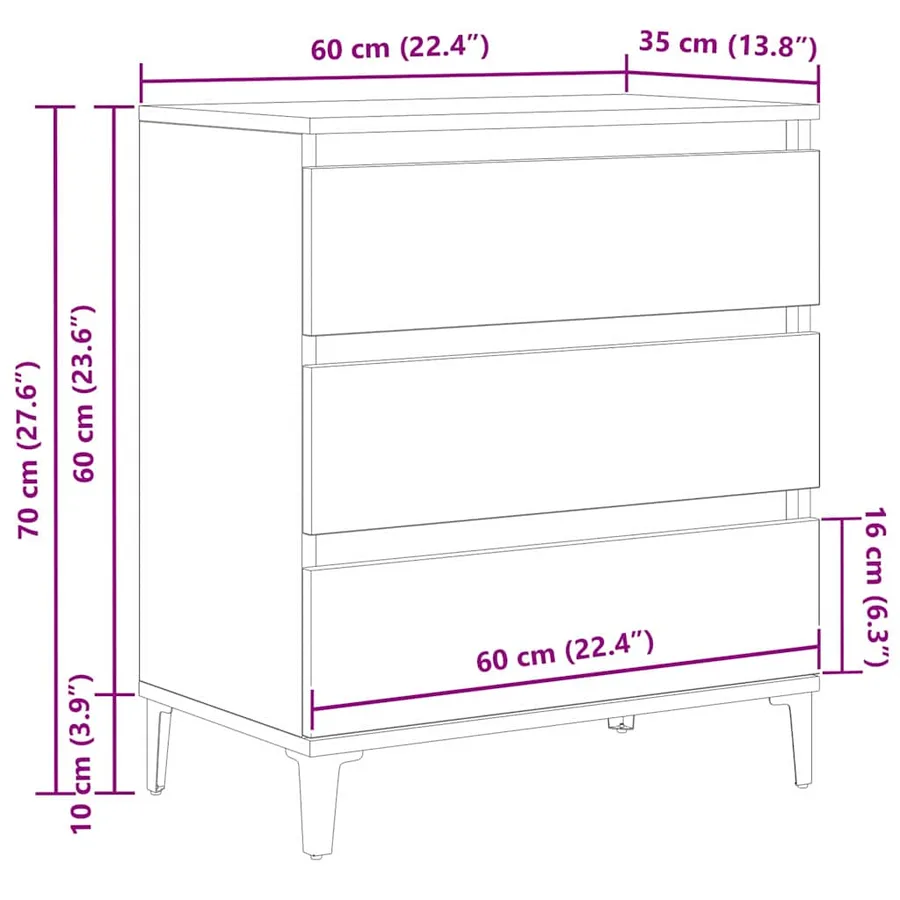 Buffet avec tiroir Chêne noir 60 x 35 x 70 cm Bois d'ingénierie - 13