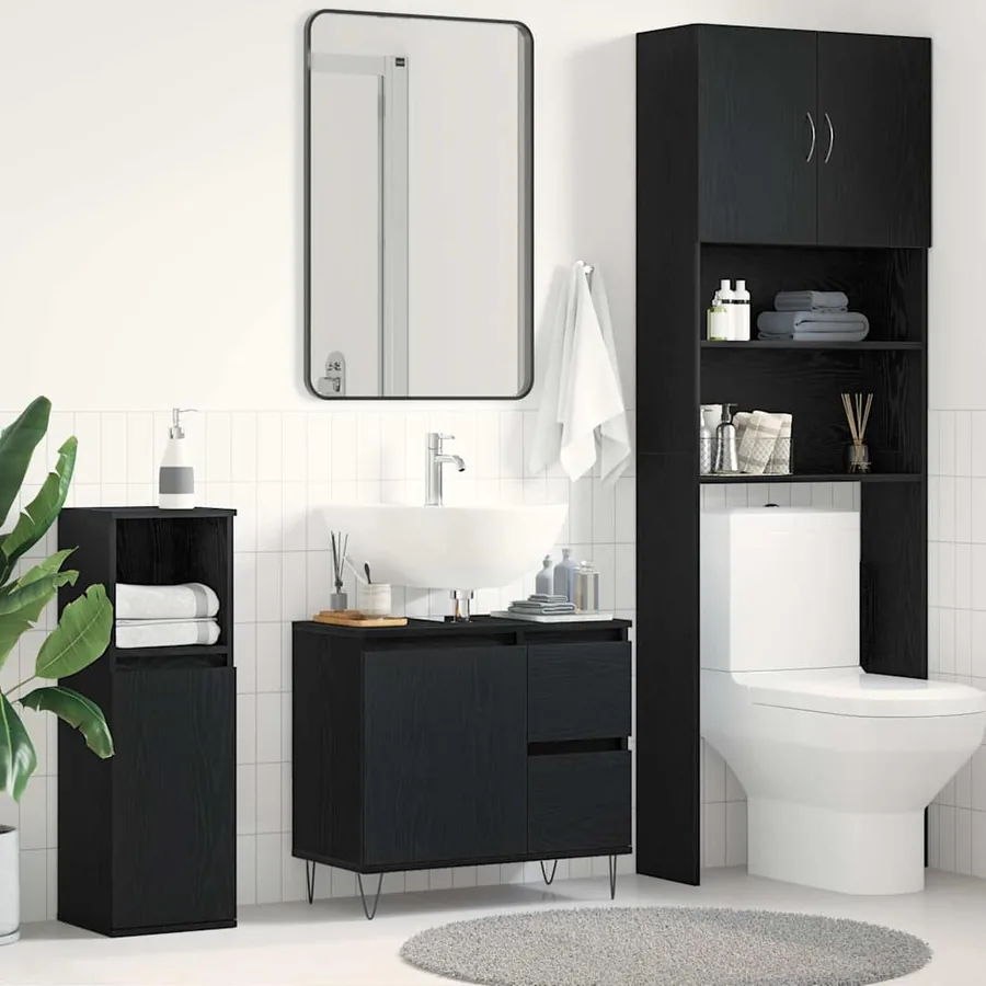 Meuble de Lavabo de Salle de Bain Chêne noir 65 x 33 x 60 cm