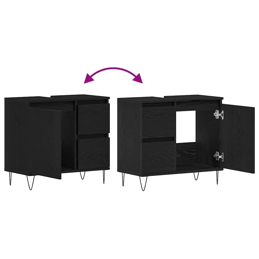 Meuble de Lavabo de Salle de Bain Chêne noir 65 x 33 x 60 cm - 14