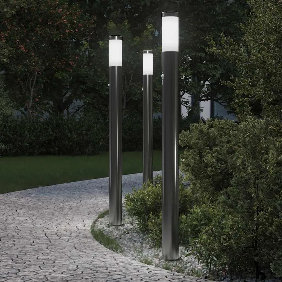Bornes lumineuses avec détecteur lot de 3 110 cm acier inoxydable IP44