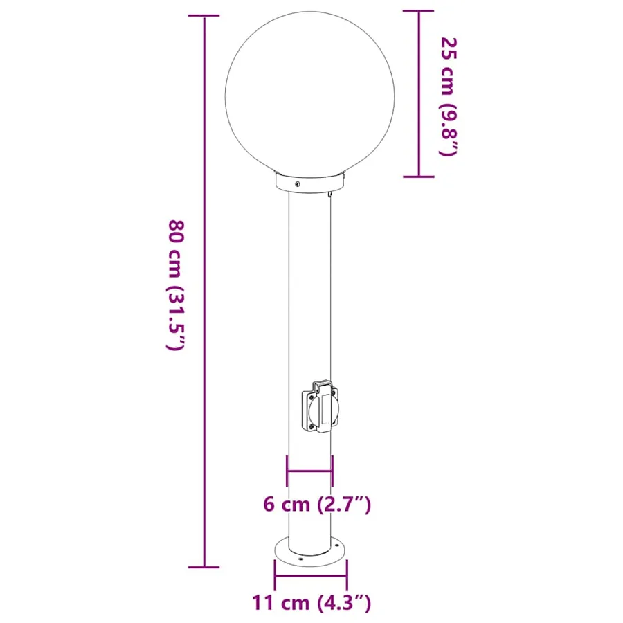 Borne lumineuse avec sortie 80 cm en acier inoxydable IP44 - 11