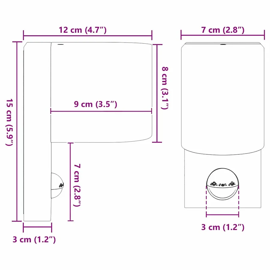 Applique Murale Extérieure 2 pcs Noir 12 x 7 x 15 cm - 12