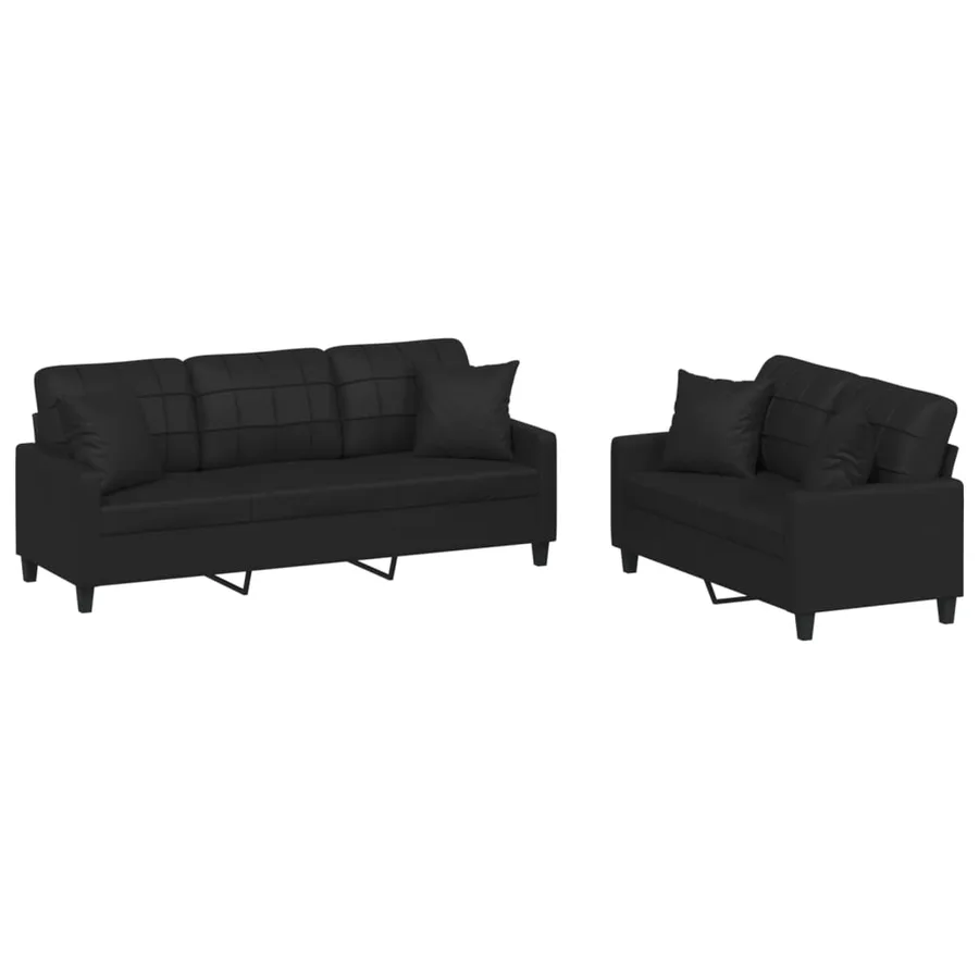 Ensemble de canapés 2 pcs avec coussins noir similicuir - 2