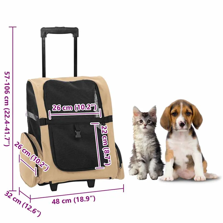 Chariot pour animaux de compagnie 3 en 1 Design Sable 48 x 32 x (57-106) cm Tissu Oxford - 12