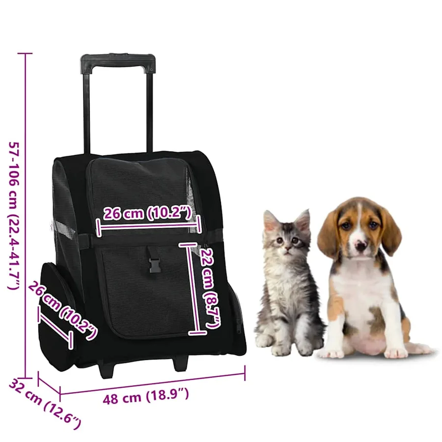 Chariot pour animaux de compagnie 3 en 1 Design Noir 48 x 32 x (57-106) cm Tissu Oxford - 12