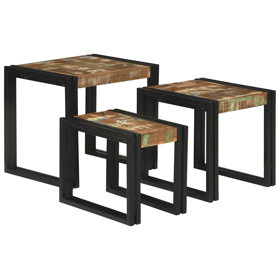 Table Gigogne 3 pcs Bois massif récupéré et métal