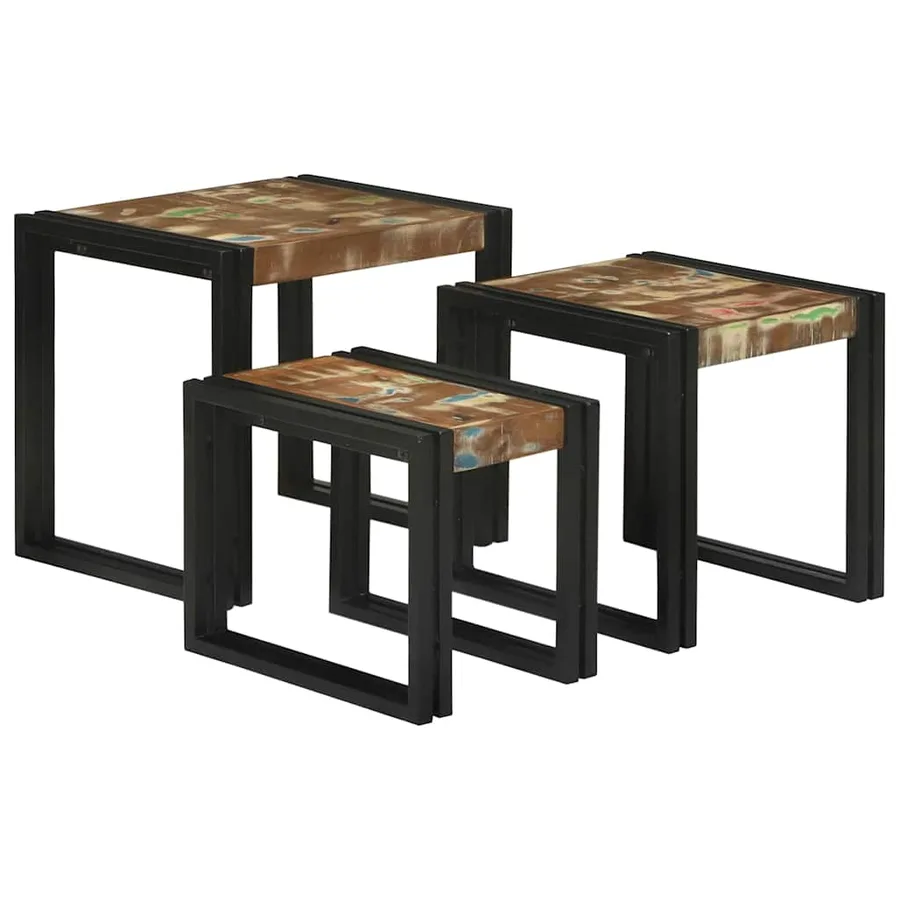 Table Gigogne 3 pcs Bois massif récupéré et métal - 2