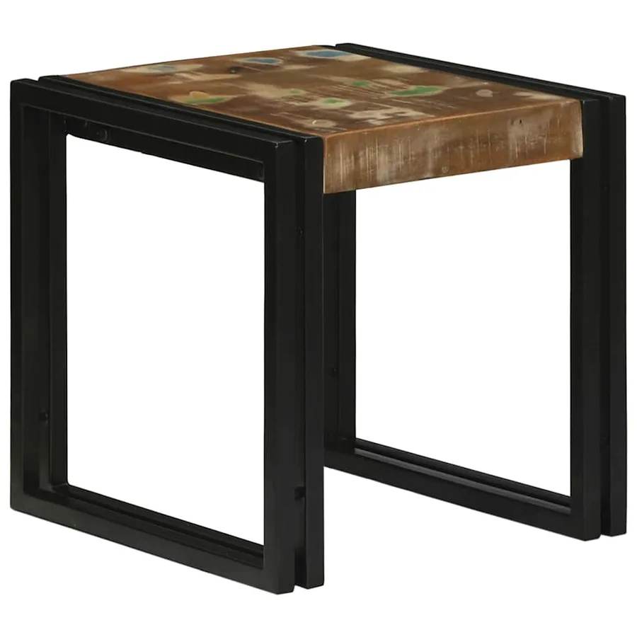Table Gigogne 3 pcs Bois massif récupéré et métal - 3