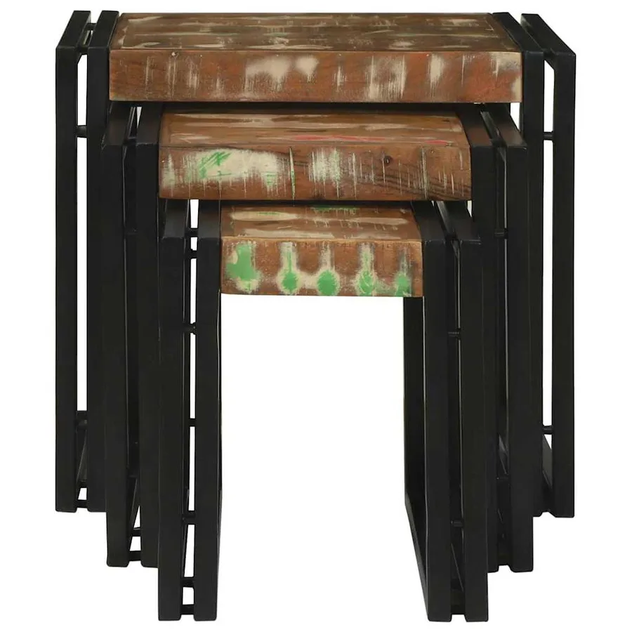 Table Gigogne 3 pcs Bois massif récupéré et métal - 4