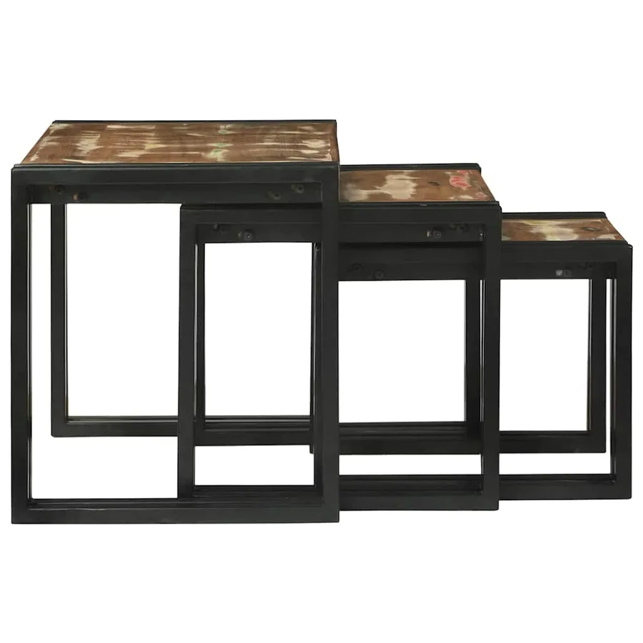 Table Gigogne 3 pcs Bois massif récupéré et métal - 5
