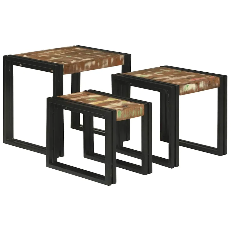 Table Gigogne 3 pcs Bois massif récupéré et métal - 6