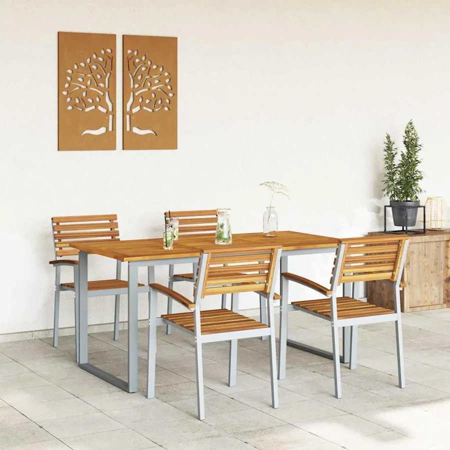Ensemble de salle à manger pour jardin 5 pcs Gris - 4
