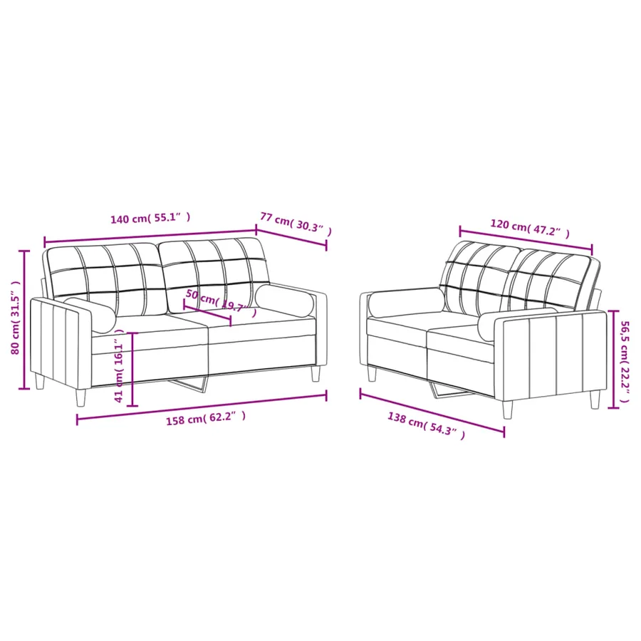 Ensemble de canapés 2 pcs avec coussins crème tissu - 8