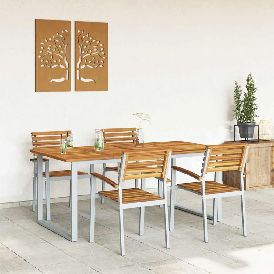 Ensemble de salle à manger pour jardin 5 pcs Gris - 4